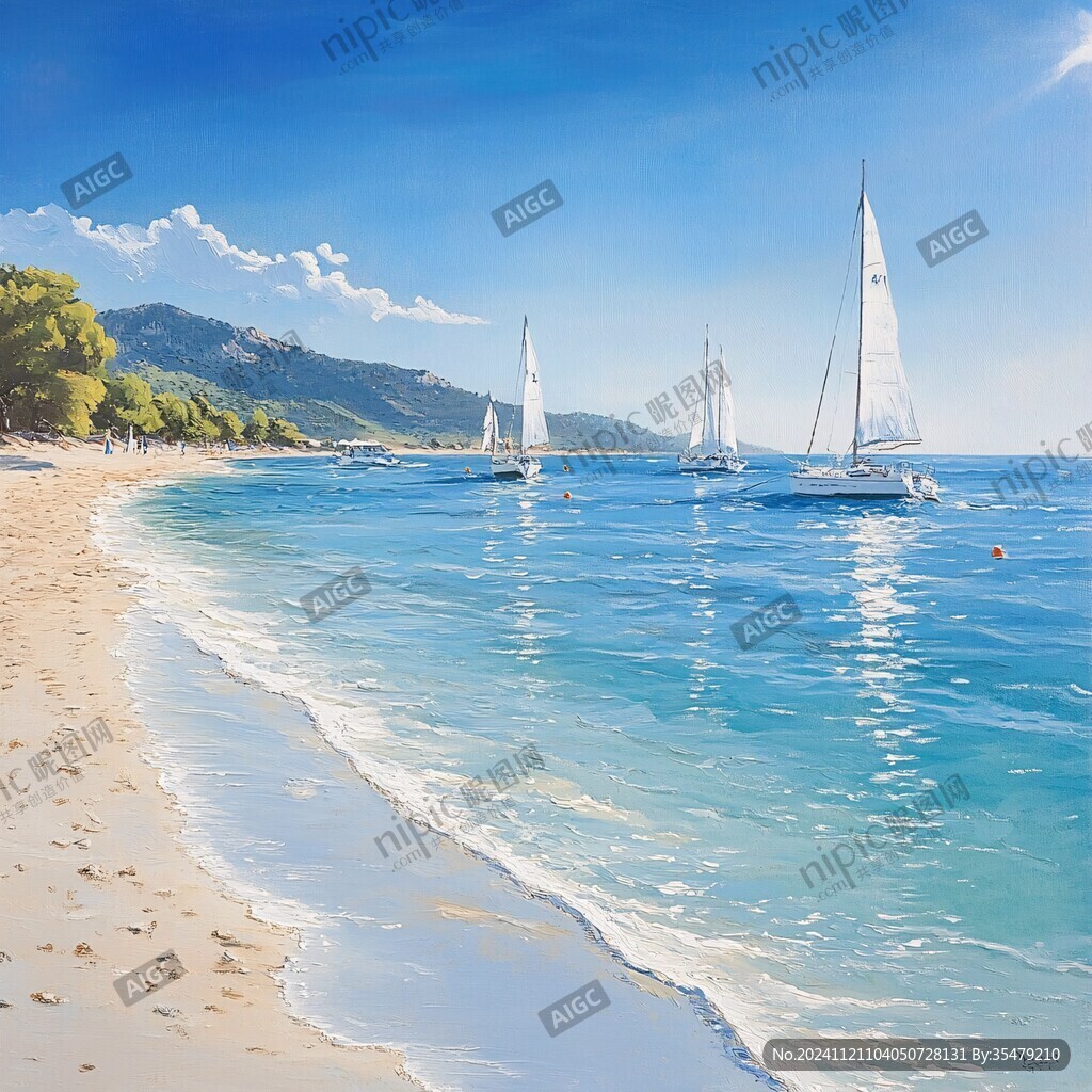 海滩大海帆船