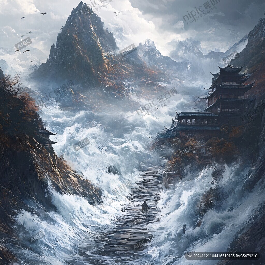 天界晓钟风景插画