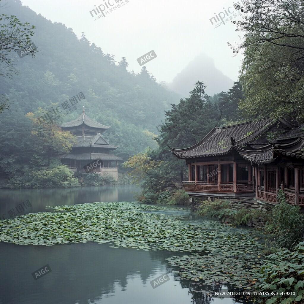 高山寺庙湖水