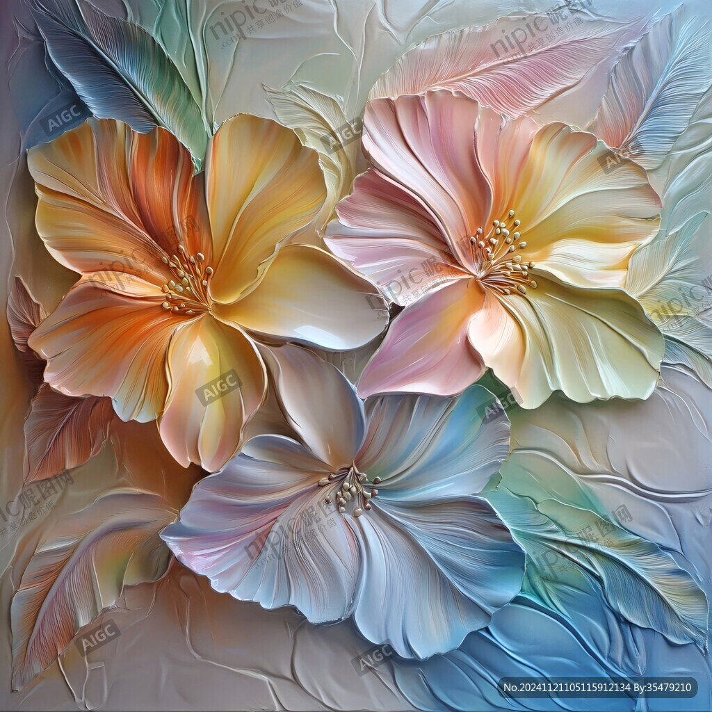 3d浮雕缤纷花卉