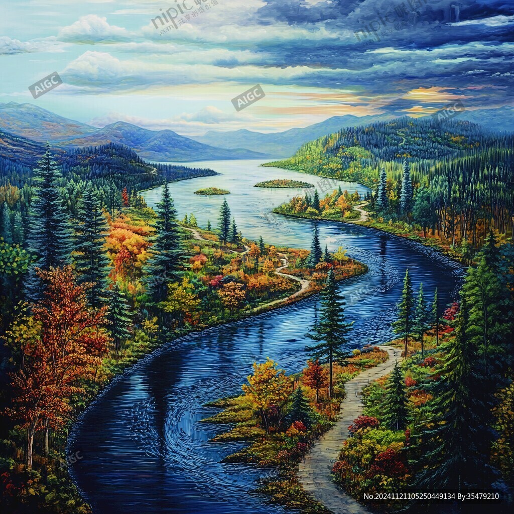 山川河流油画