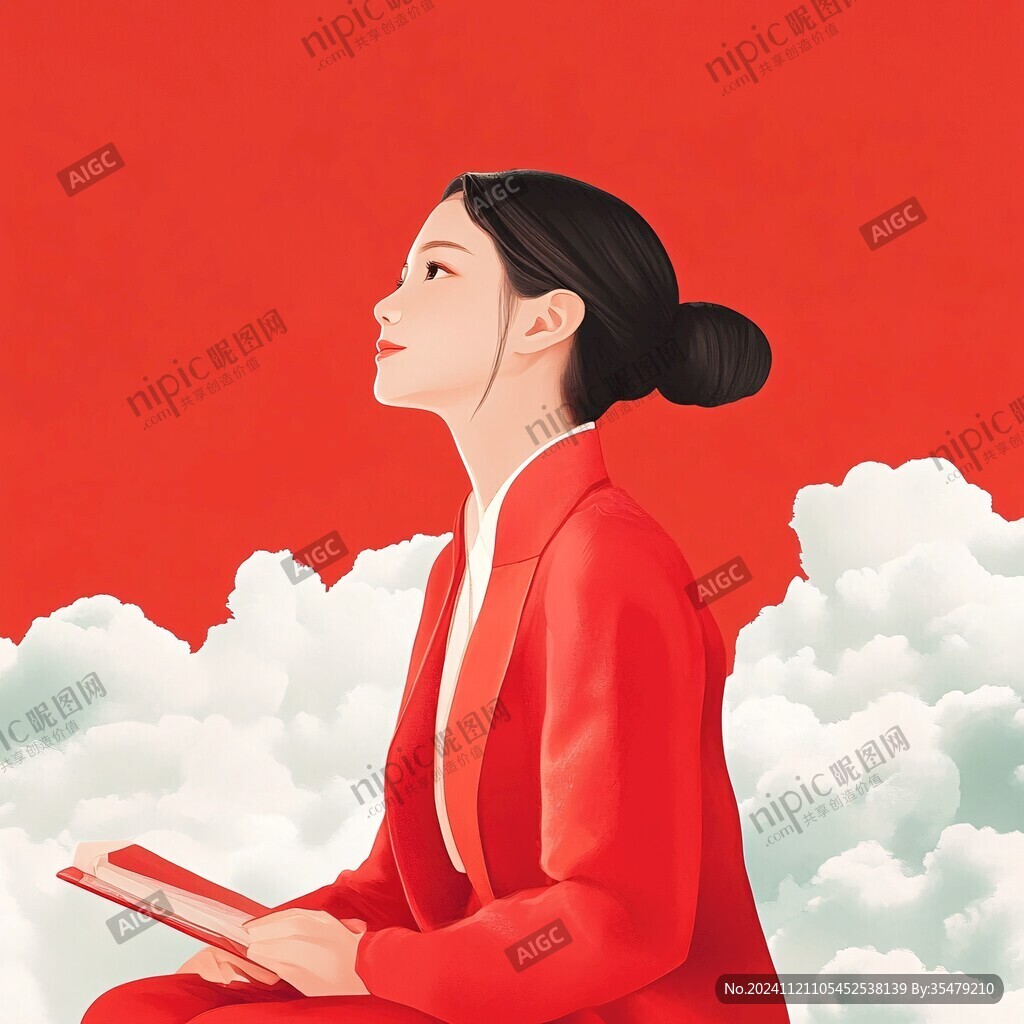 红衣美人插画