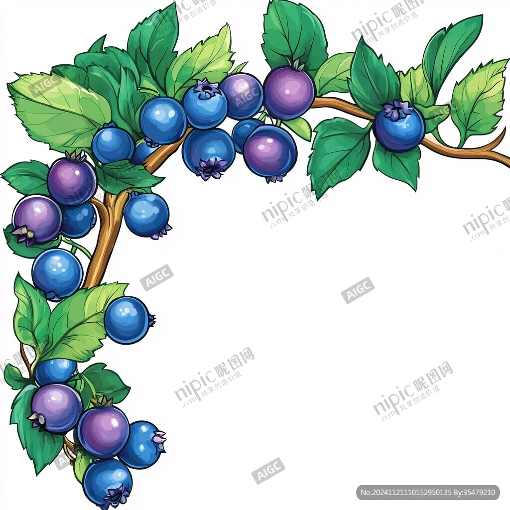 蓝莓枝插画