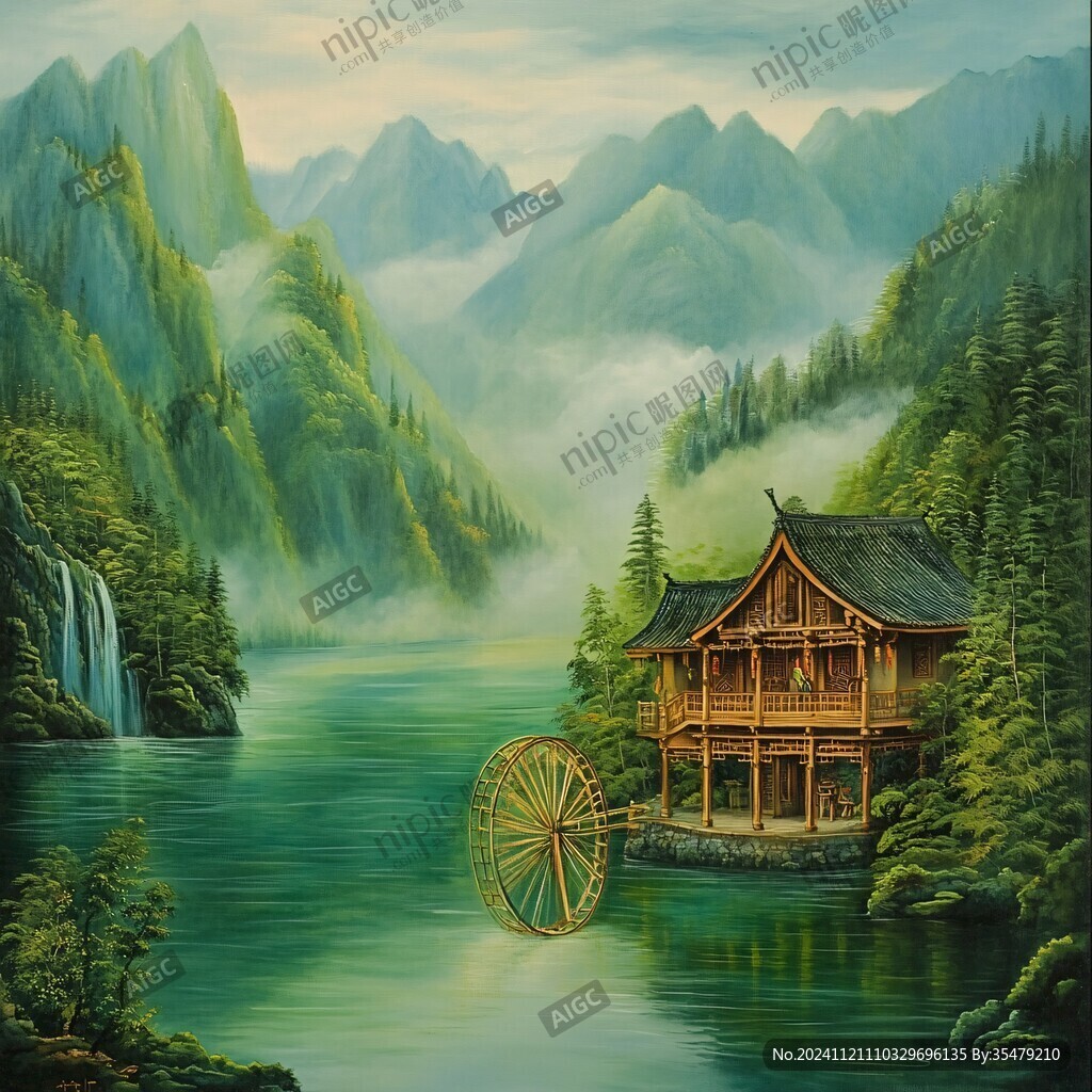 山水画油画手绘风景