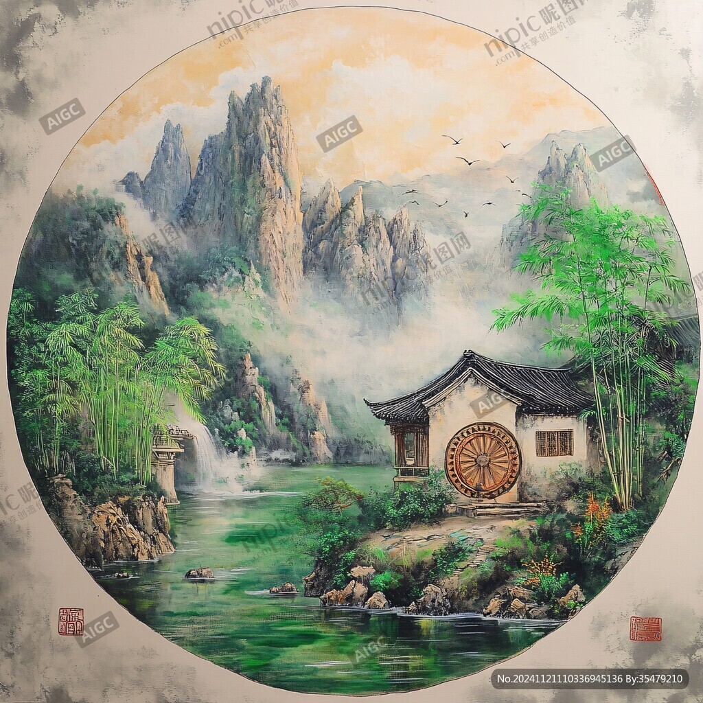 圆形挂画山水画