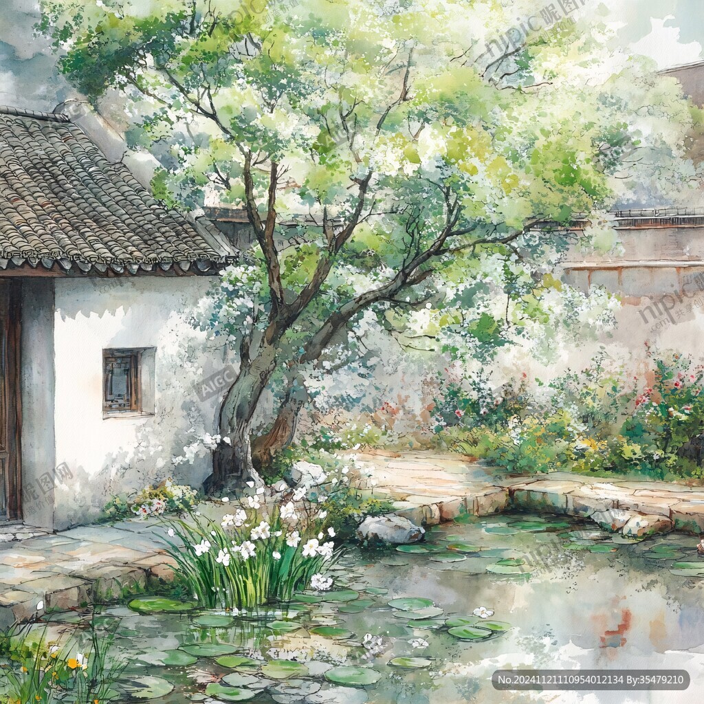 油画江南人家