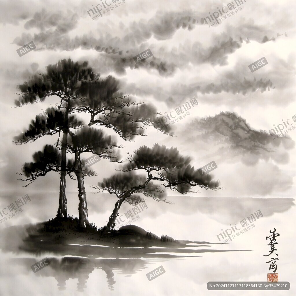 松林水墨画