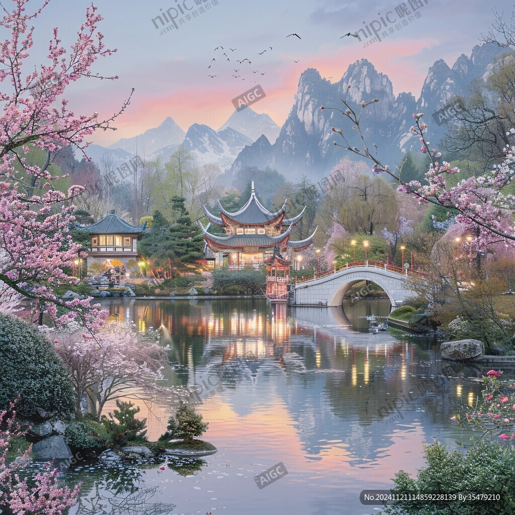 山水楼阁雅致意境风