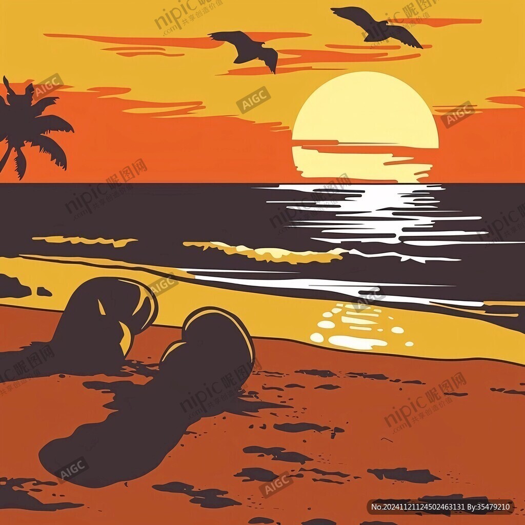 海边落日插画