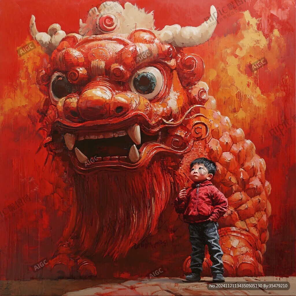 舞狮油画