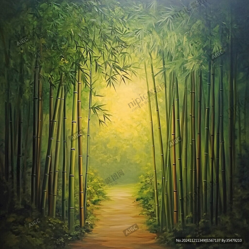 竹林油画