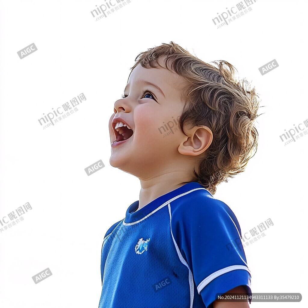 蓝色衣服小男孩