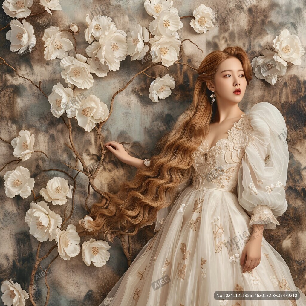 红色头花少女长发