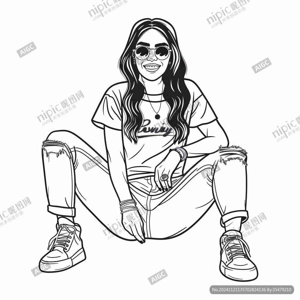 坐姿人物插画