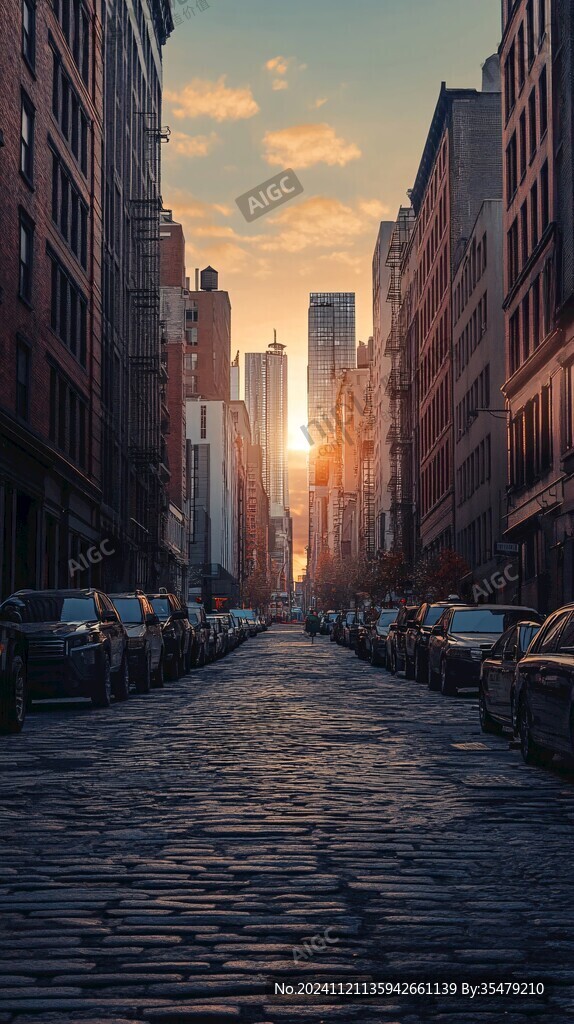 夕阳下的城市街道
