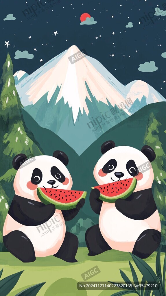 夏天手绘西瓜熊插画