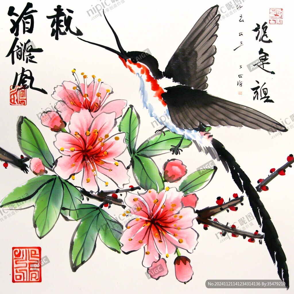 喜鹊梅花手绘