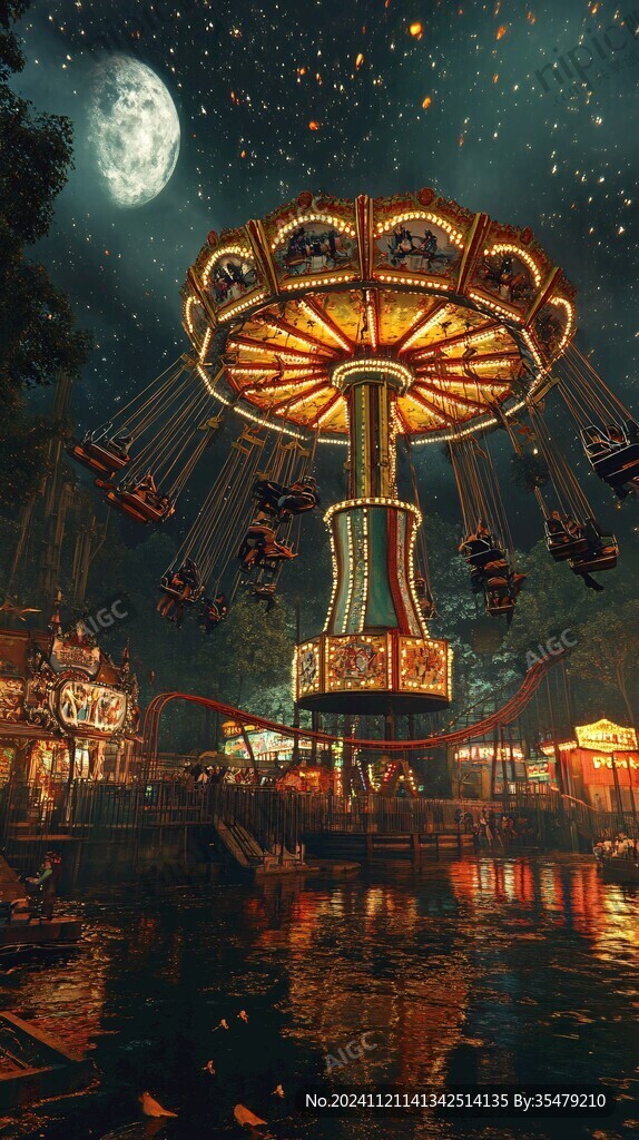 旋转木马灯光夜景