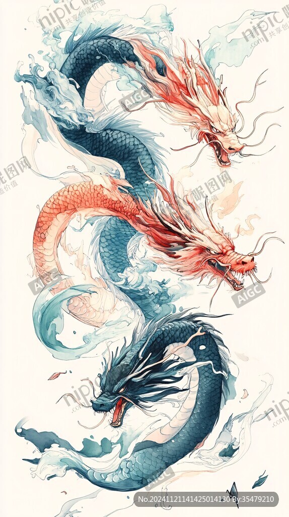 手绘双龙插画