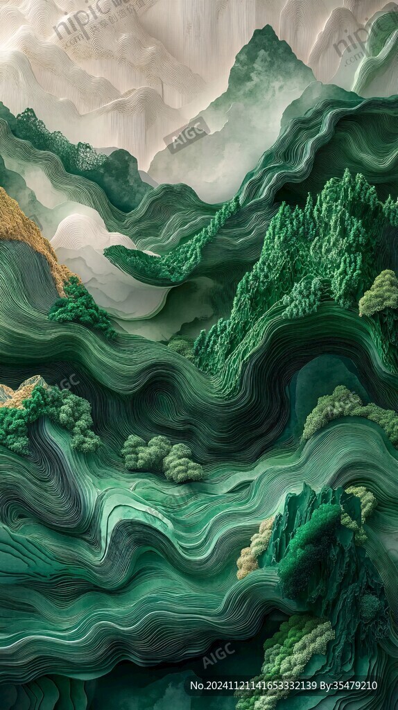 高端山水线包装插画