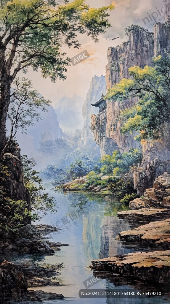 迎客松油画