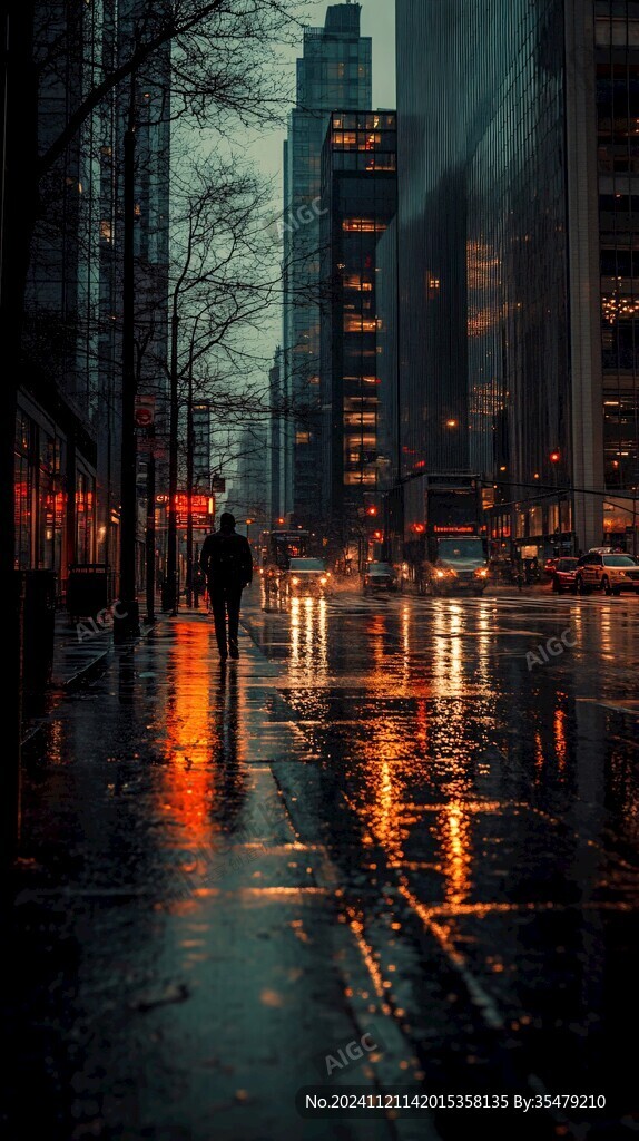 夜晚雨中行走的人
