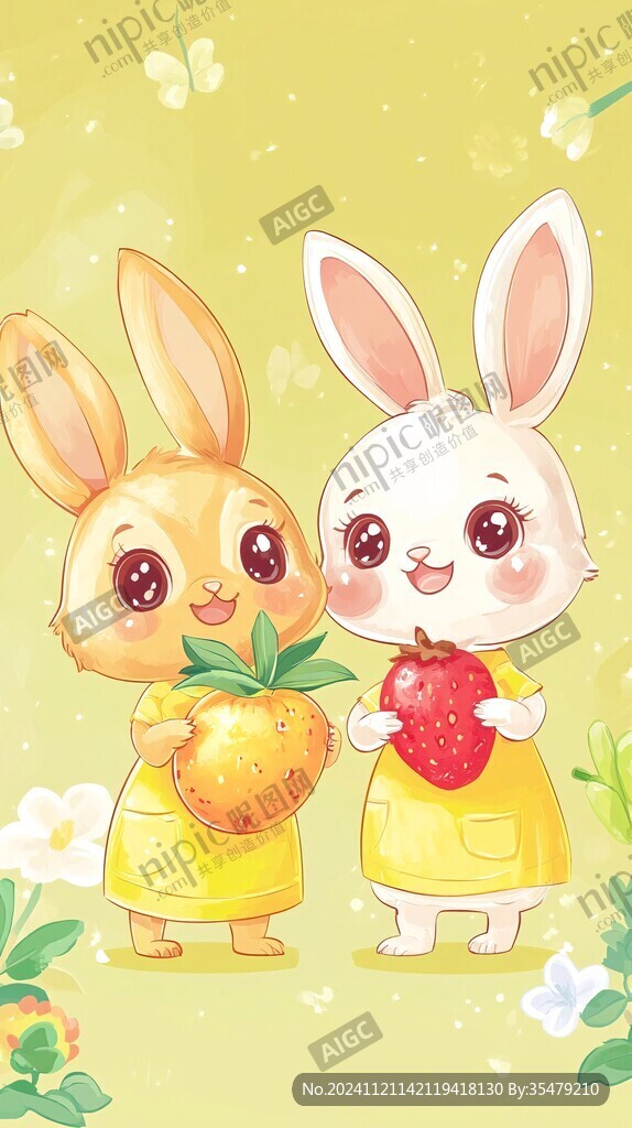 兔兔提草莓插画