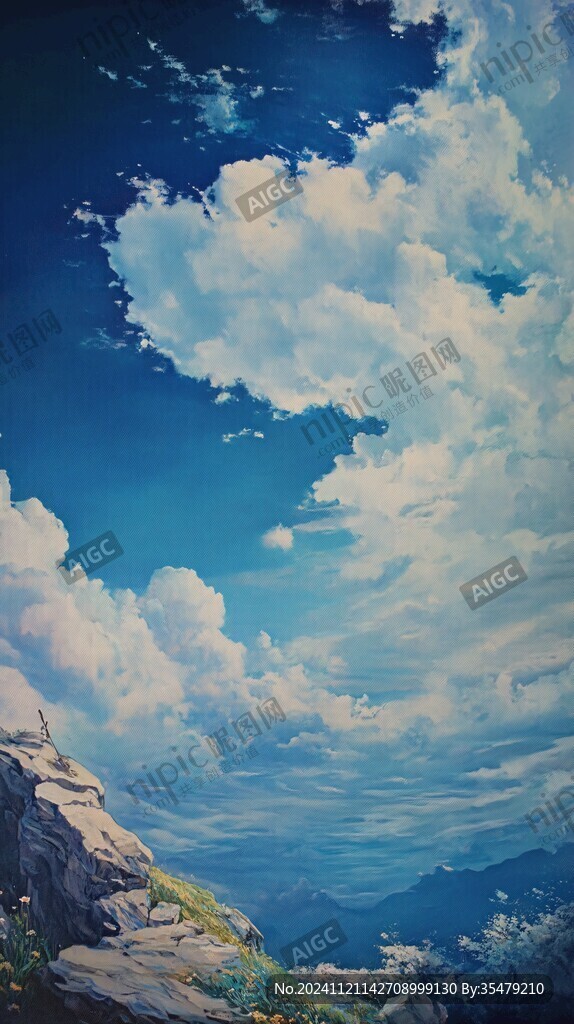 油画蓝天白云