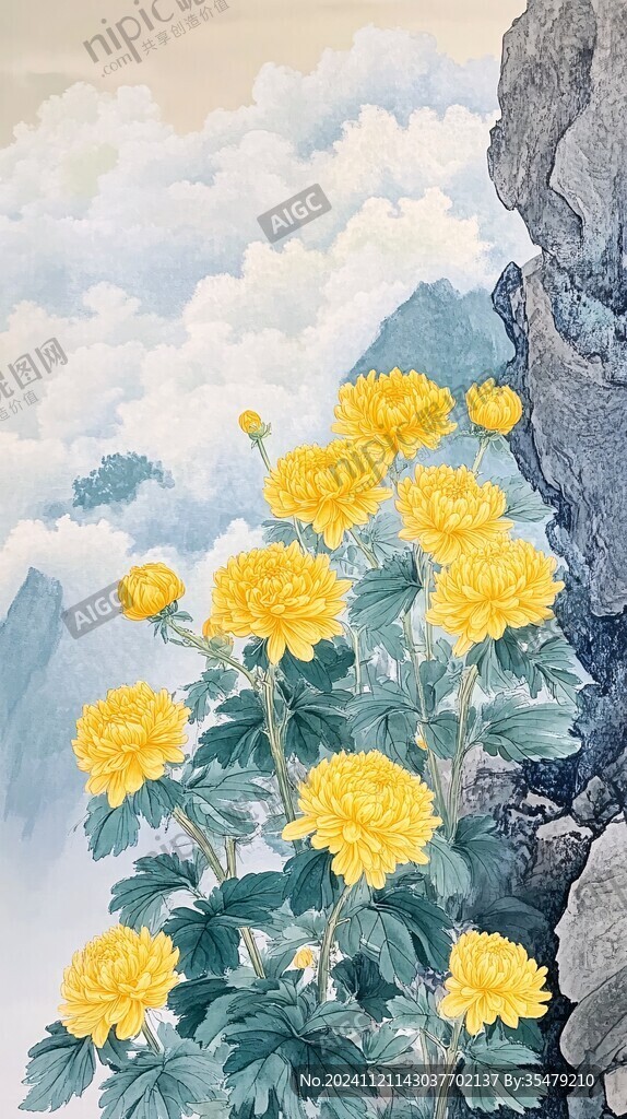 菊花牡丹花开富贵