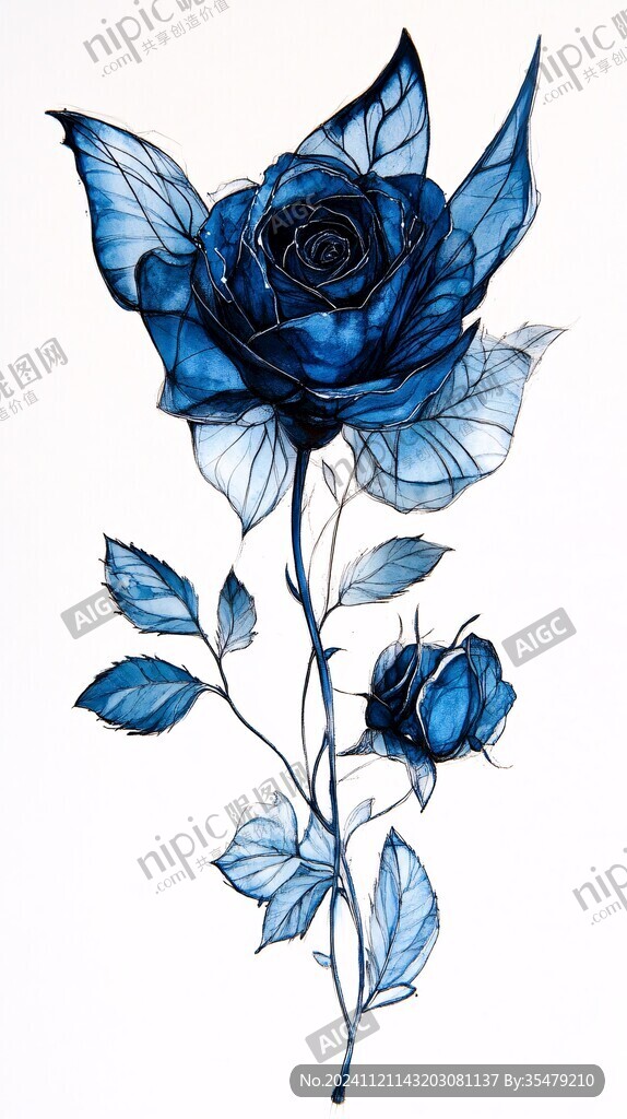 印花蓝色妖姬玫瑰花