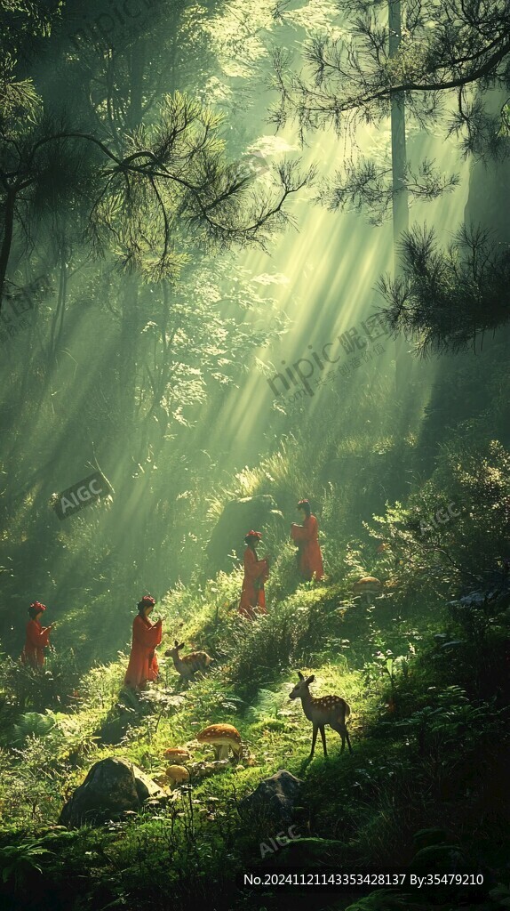 梦幻林中鹿桃花源