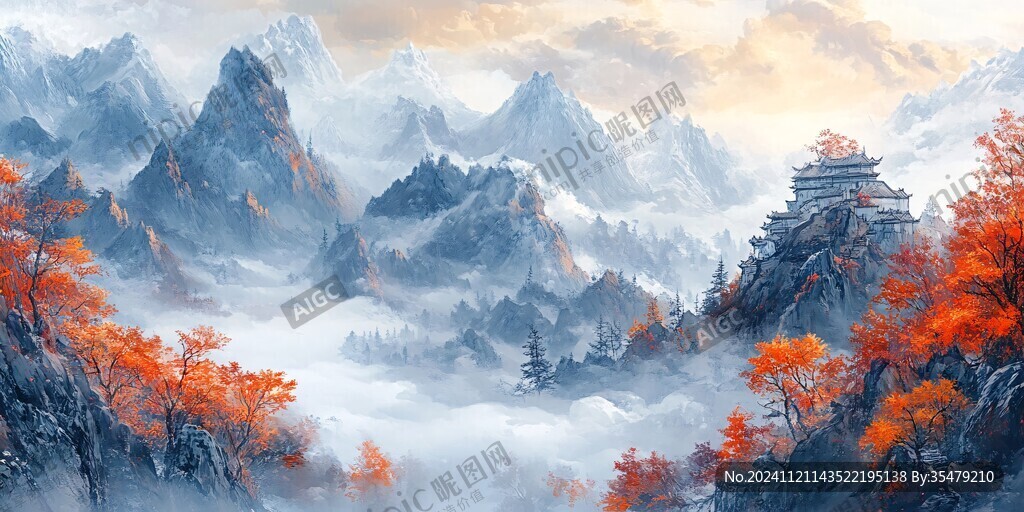 山水楼阁雅致意境风