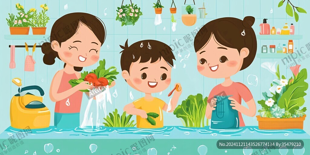 卡通洗菜