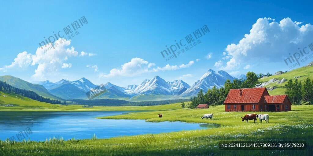 蓝天白云山脉草地背景