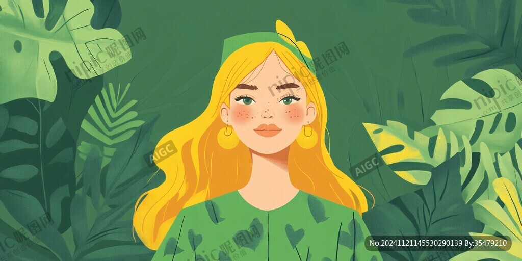 人物绿植元素插画