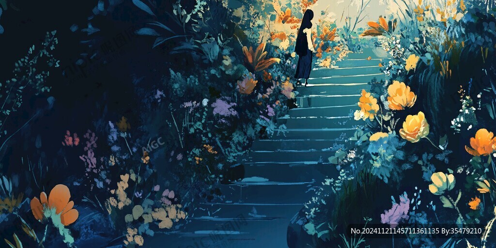 场景插画植物少女