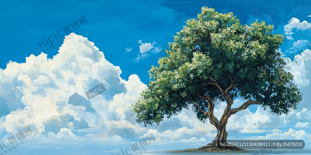 蓝天白云绿茵茵大树
