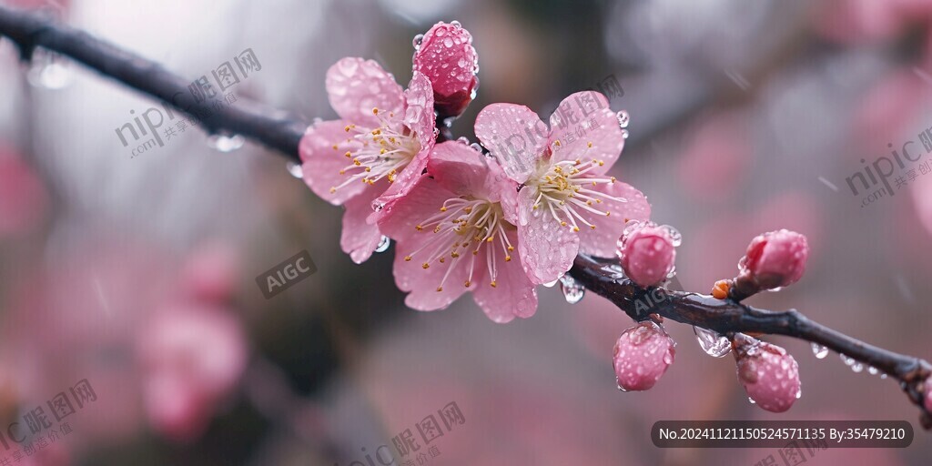 春雨润红梅