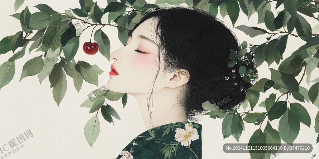 小满樱桃美女插画