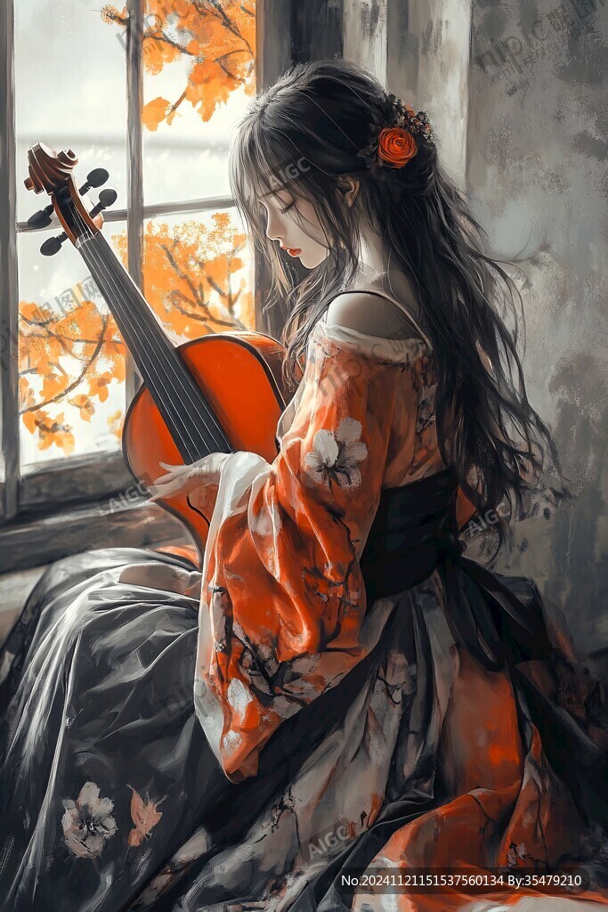 婀娜少女弹琵琶