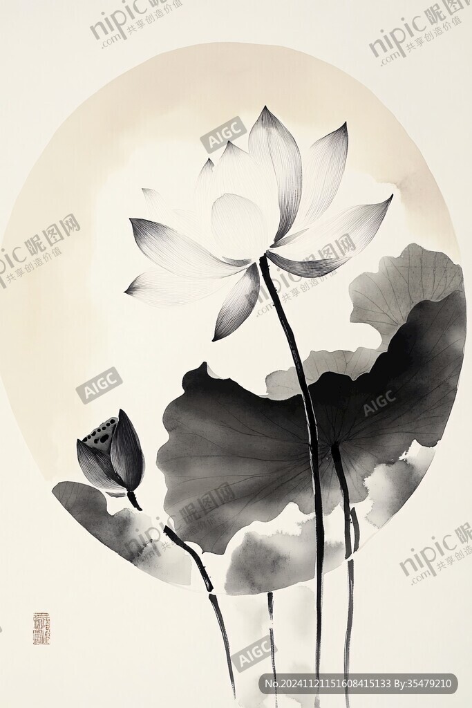 禅意荷花画