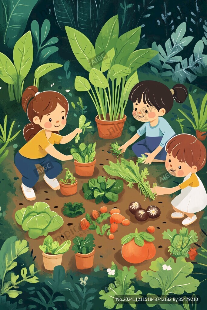 挖菜插画