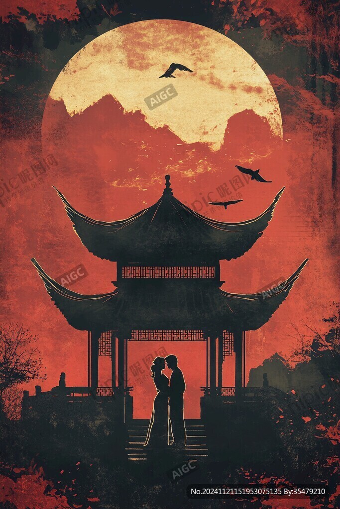 插画爱晚亭