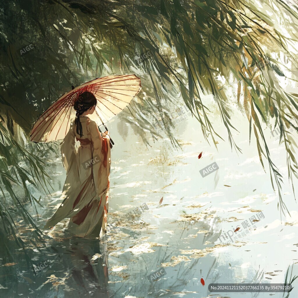 小说插画油纸伞画