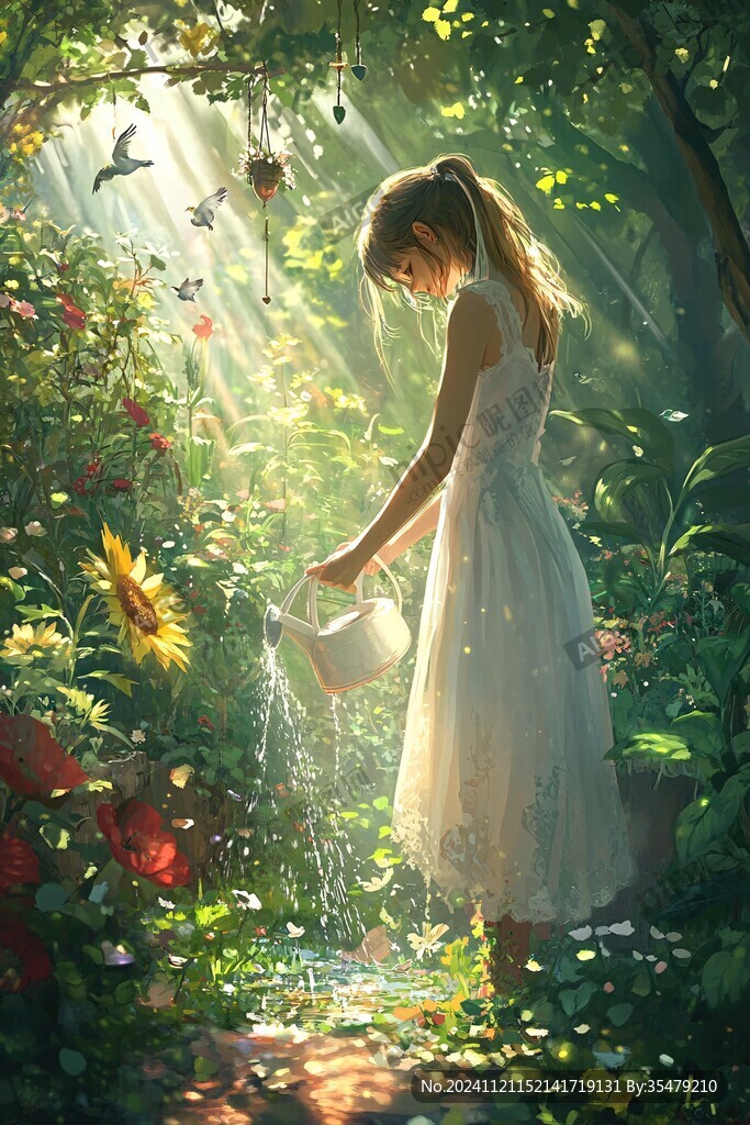 场景插画植物少女