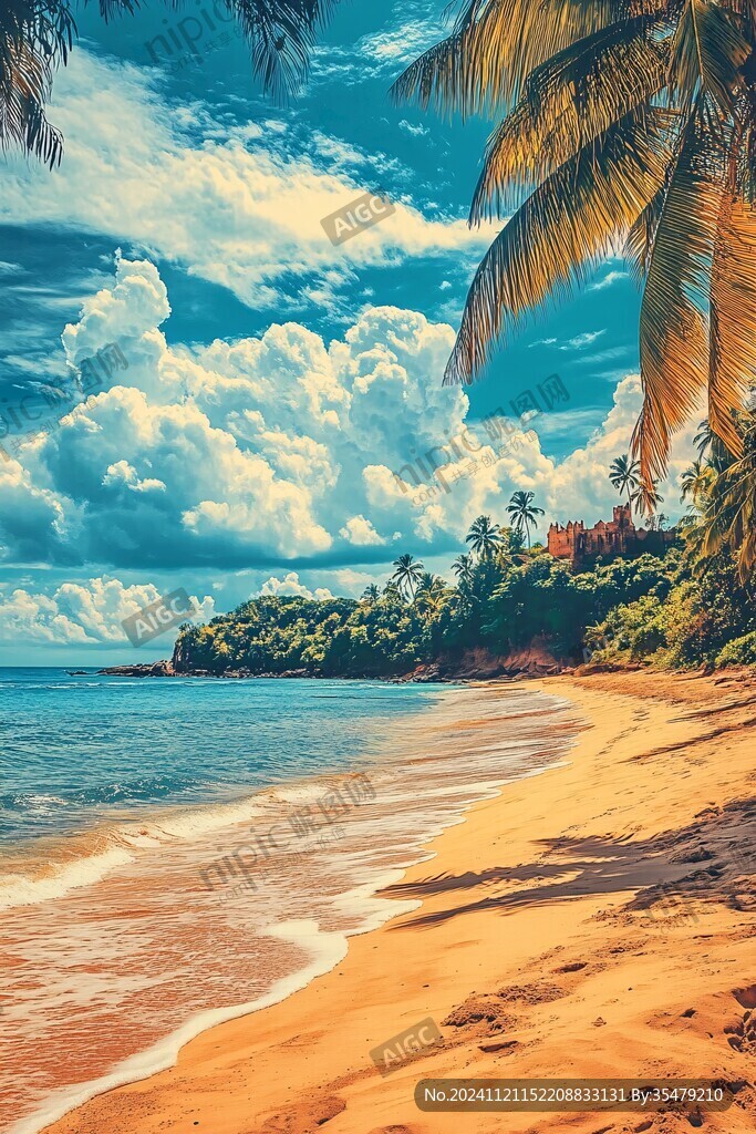 椰林海滨大海树木