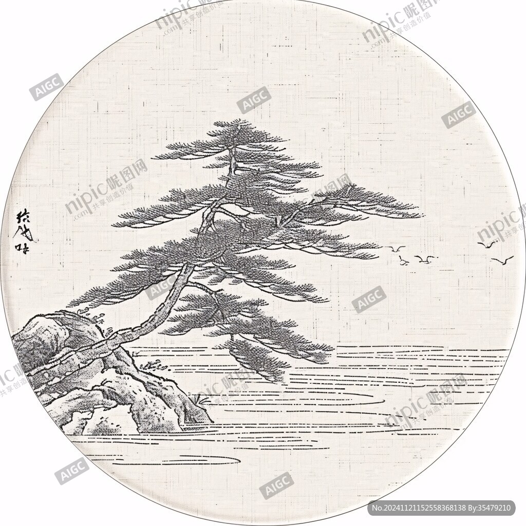 中国风圆形松树