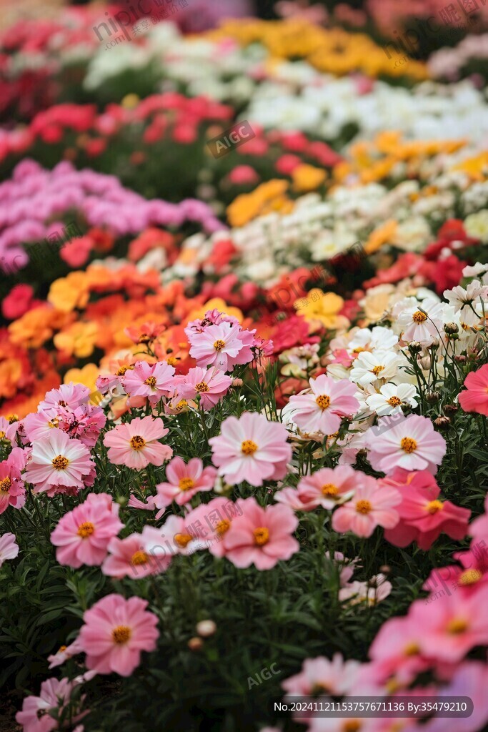 户外花圃鲜花盛开