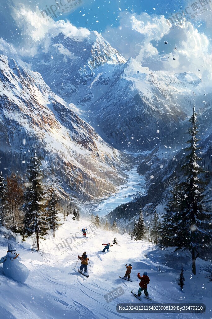 插画滑雪