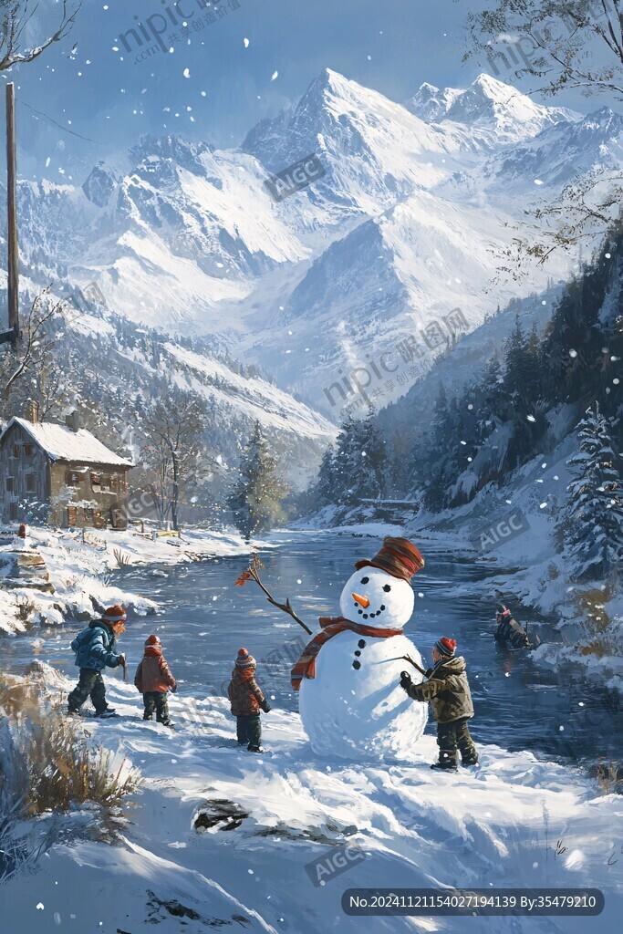 堆雪人插画